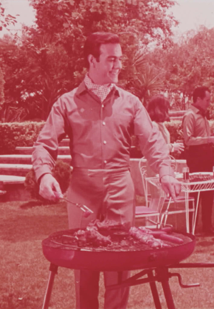 Archival image of Man BBQing in Mariscal Shirt