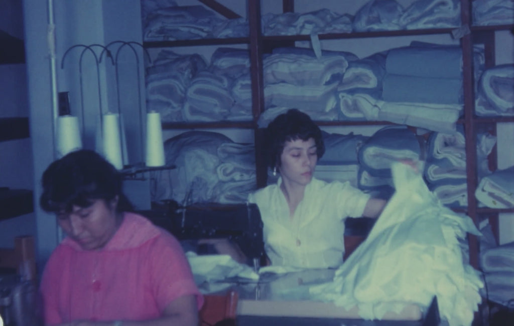 Archival video of Mariscal Seamstresses sowing shirts