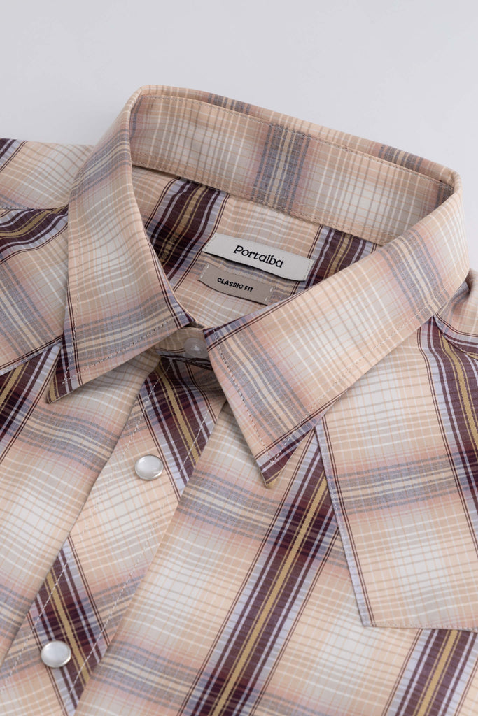 Venustiano Plaid Western style Shirt collar closeup