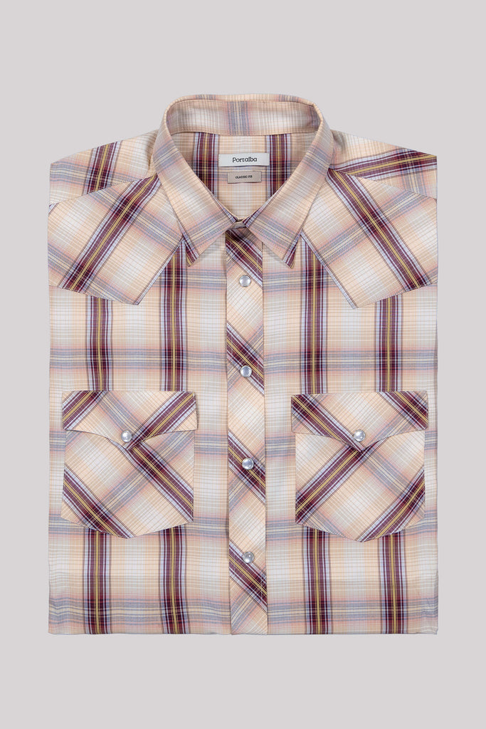 Venustiano Plaid Western style Shirt folded
